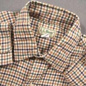 Vintage USA L.L. Bean Tattersall Check Plaid Men Shirt L College Preppy Ivy Tan